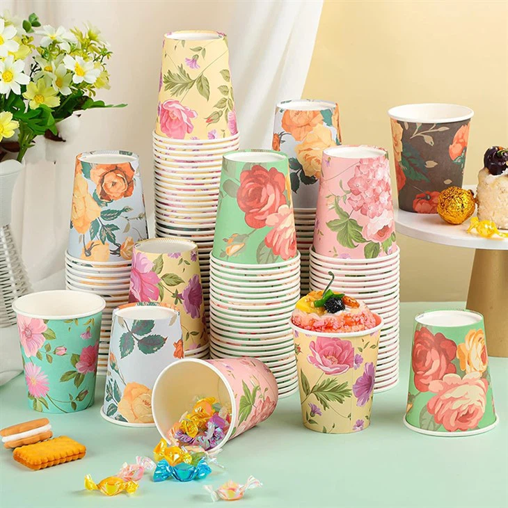 floral paper coffee cups